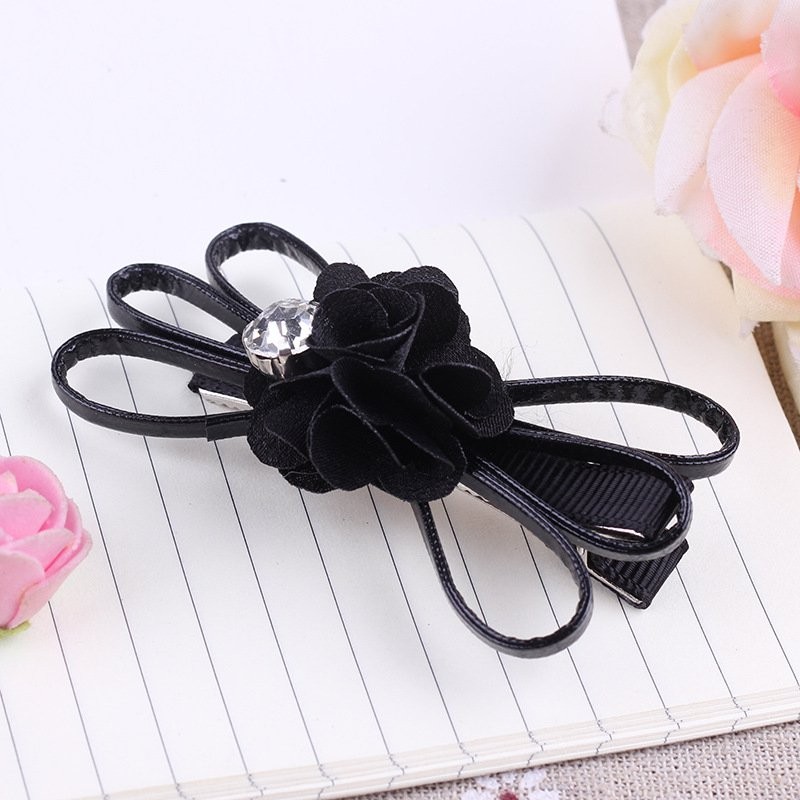 Black Crystal Floral Hair Clip