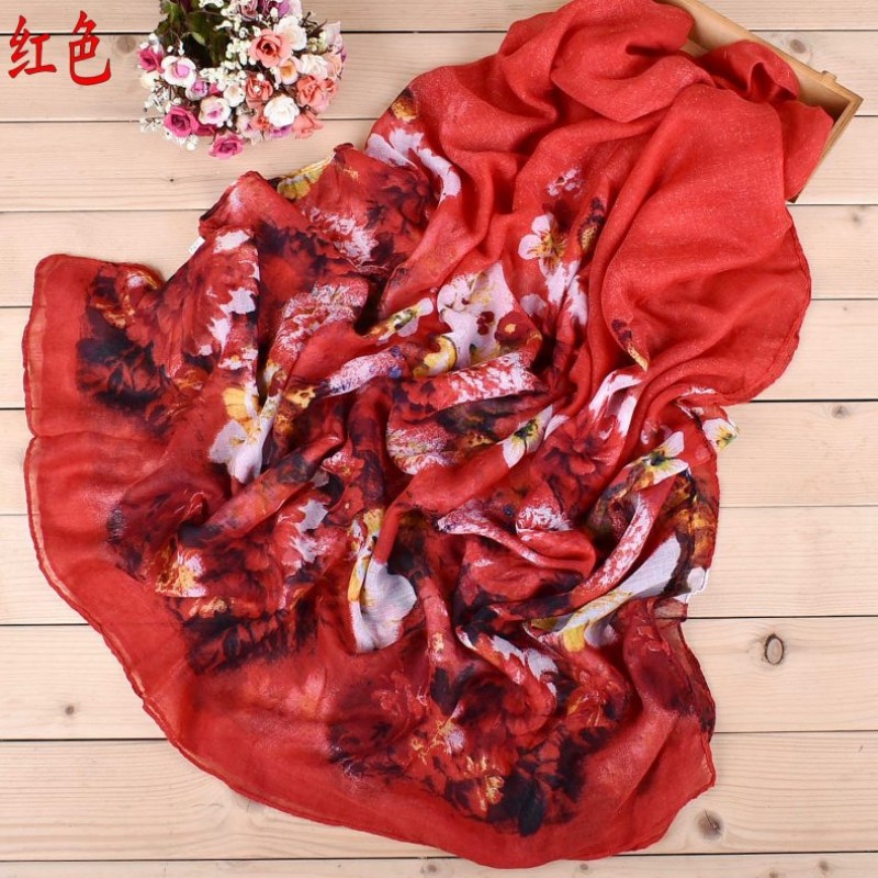 Red Floral Scape Print Hijab Clearance