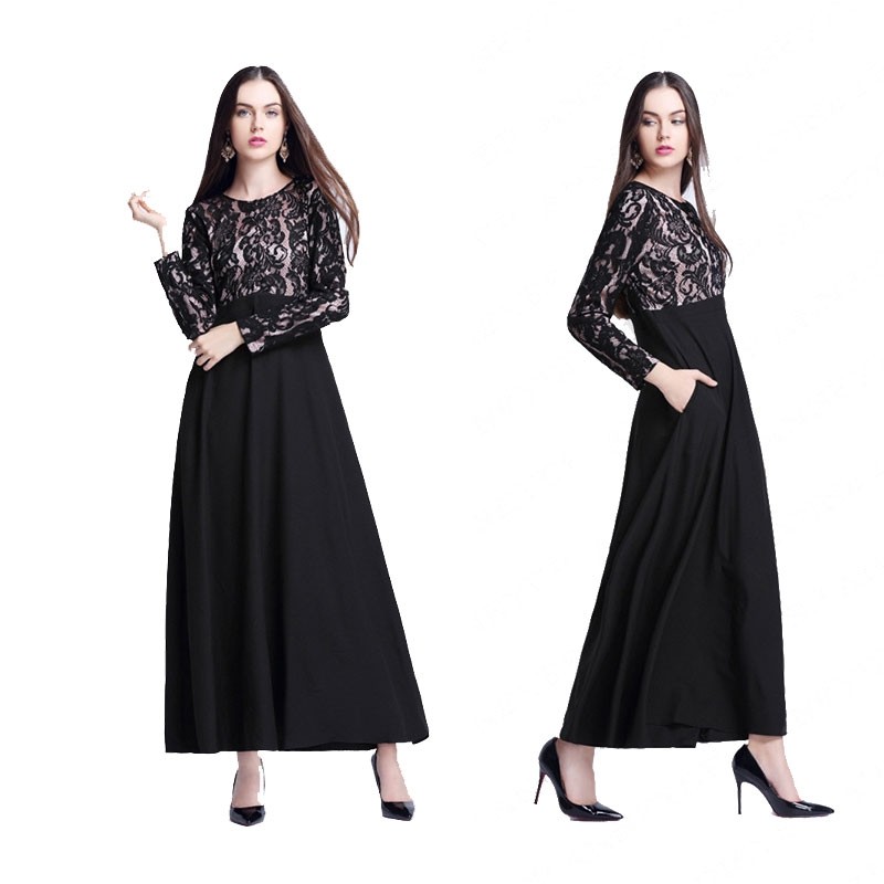 Black Korean Linen Lace Abaya L 