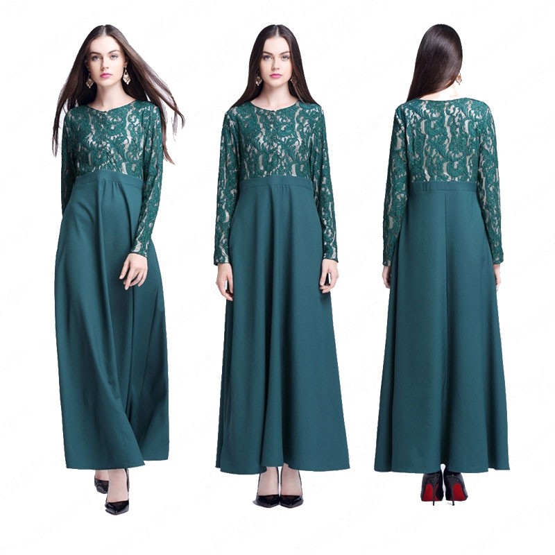 Green Korean Linen Lace Abaya XL 