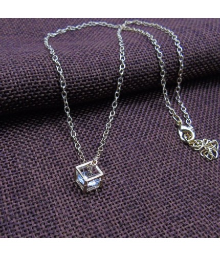 Silver Square Pendant Necklace