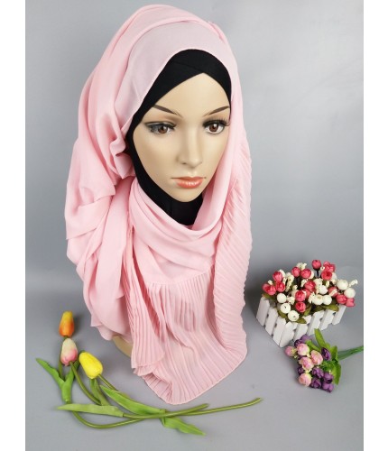 Pink Plain Chiffon Crinkle Pleat Hijab Clearance