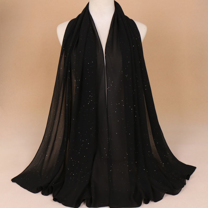 black Premium Warp Knit Glitter Chiffon Hijab