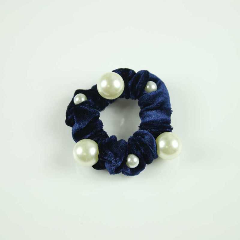 Navy Pearl Scrunchy
