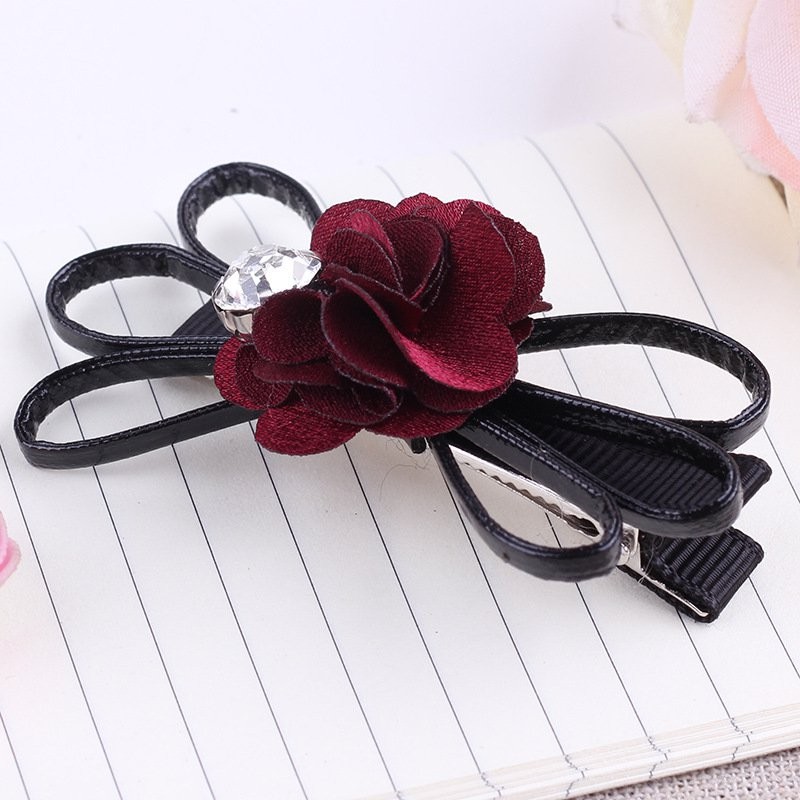 Wine Red Crystal Floral Hair Clip