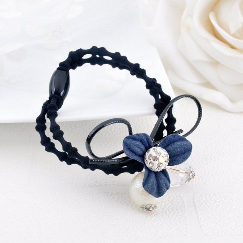 Dark Blue Flower Pearl Bobble Hair band