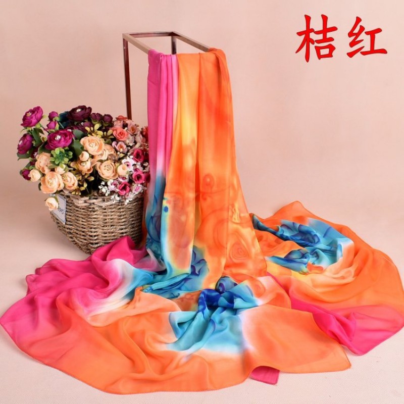 Orange Maxi Rose Chiffon Print Hijab