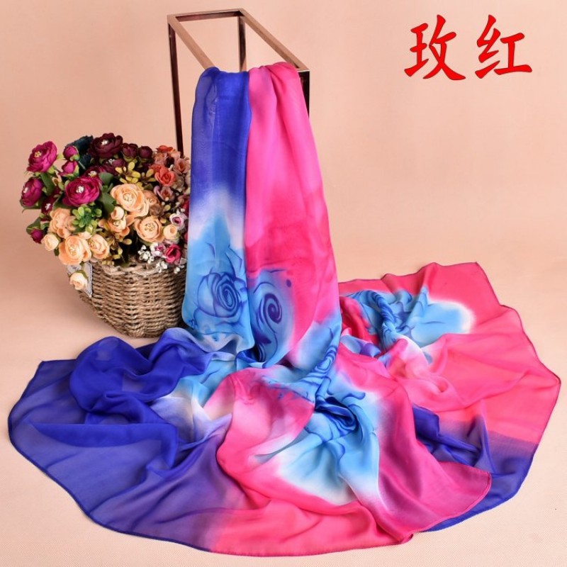 Red Maxi Rose Chiffon Print Hijab
