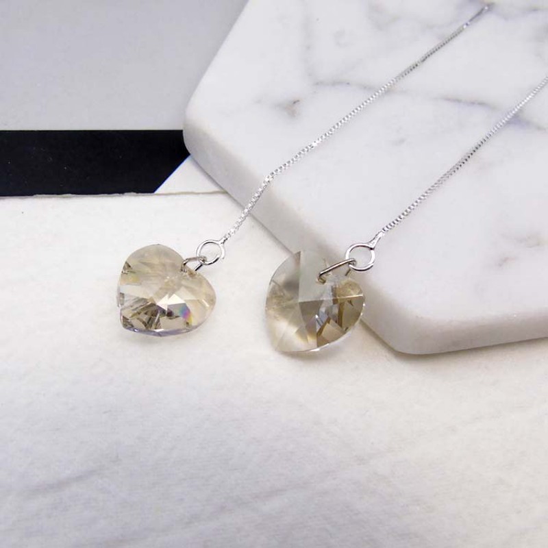 Crystal Heart Long Chain Drop Earrings