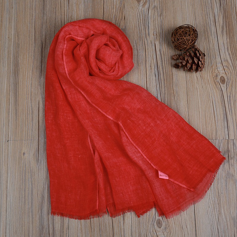 Red Cotton Linen Retro Dyed Plain Hijab