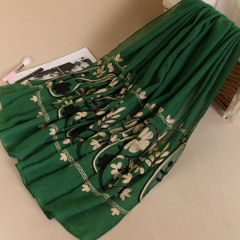 Green Paisley Embroidered Royal Hijab
