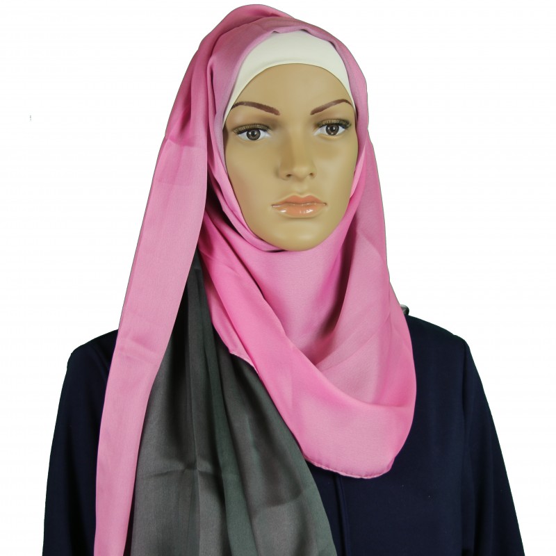 Pink & Black Silk Georgette Ombre Hijab