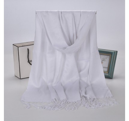 White Plain Cotton Satin Pashmina Hijab