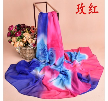 Red Maxi Rose Chiffon Print Hijab