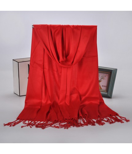 Red Plain Cotton Satin Pashmina Hijab