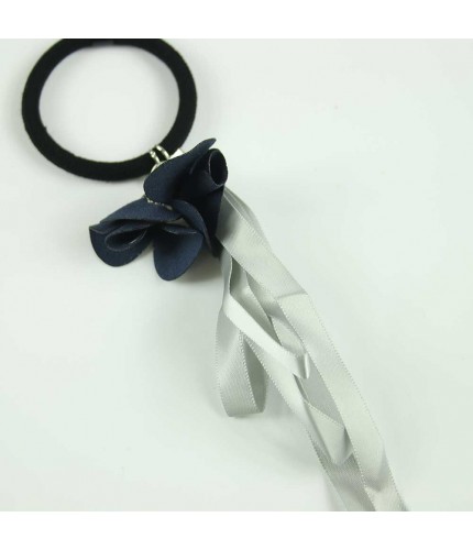 Navy Silver floral ribbon hairband