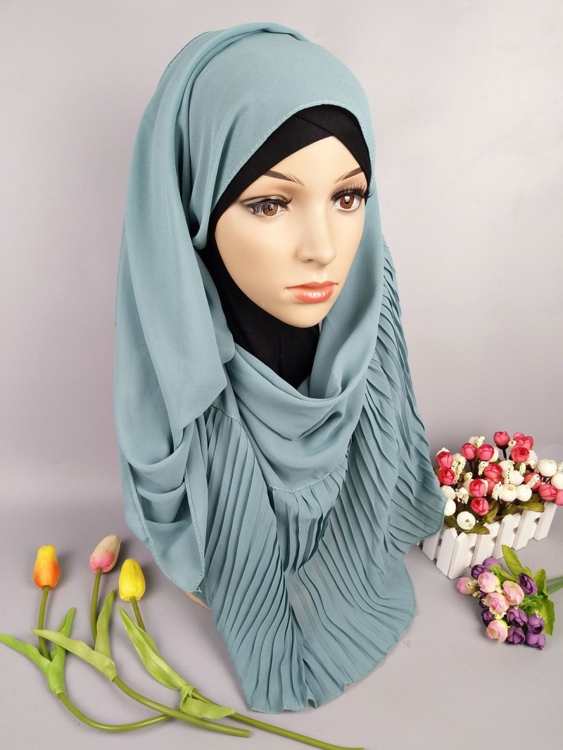 Teal Plain Chiffon Crinkle Pleat Hijab