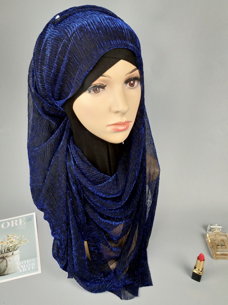 Navy Gold ct Plain Silk Hijab