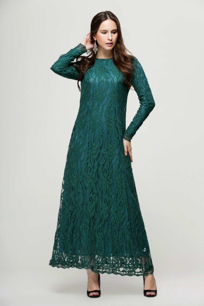 Green Lace Chiffon Abaya M 