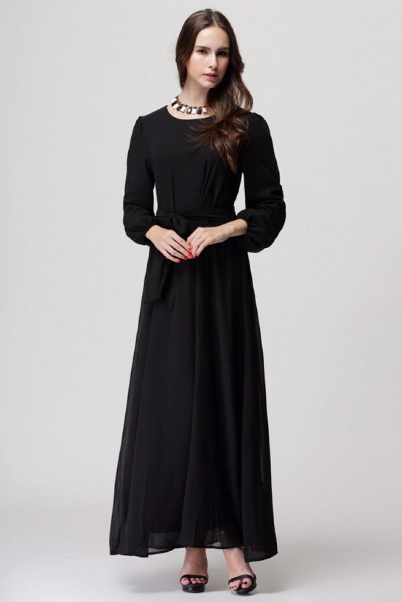 Black Double Layer Chiffon Abaya L 