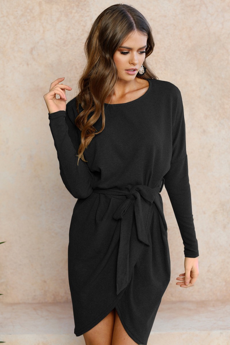 Black Irregular Tie Tunic Large