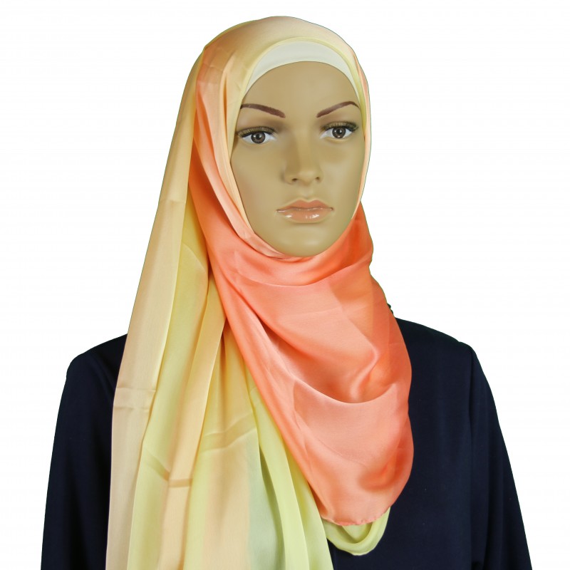Peach & Cream Silk Georgette Ombre Hijab