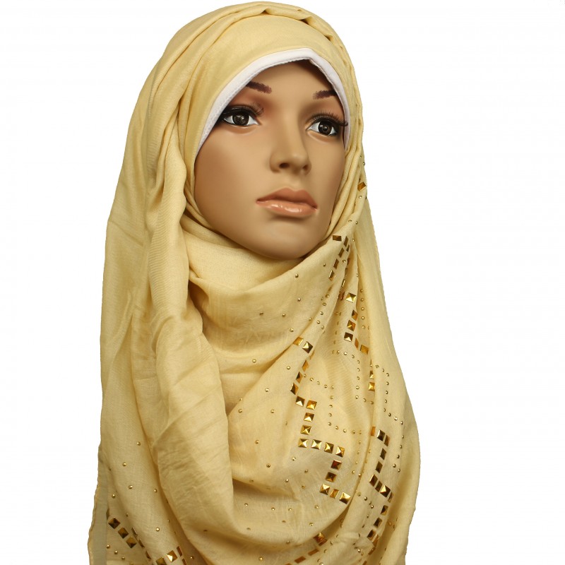Beige Zig Zag Studded Hijab