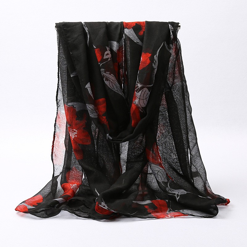 Black Simple Botanics Print Hijab