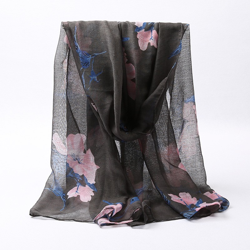 Gray Simple Botanics Print Hijab