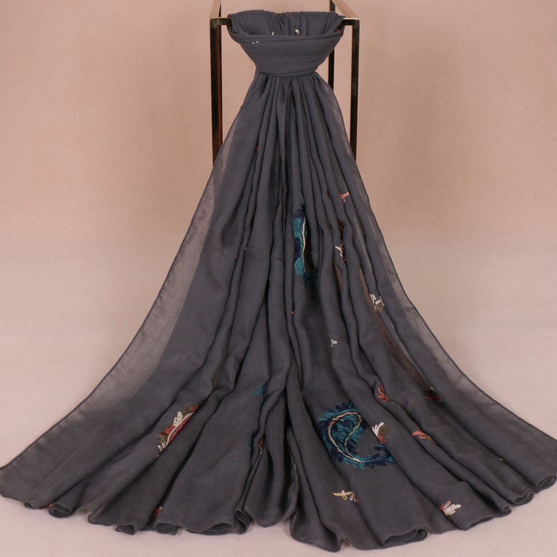 dark gray Premium Cotton Embroidered Cashew Hijab