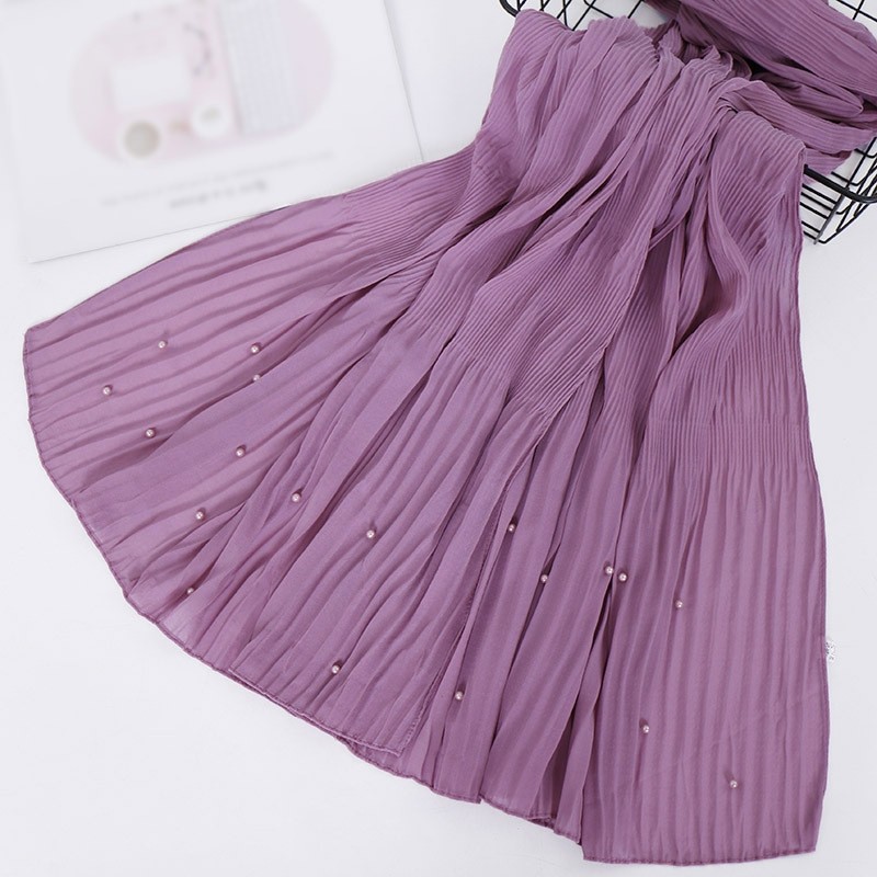 leather powder Premium Pleated Pearl Chiffon Hijab