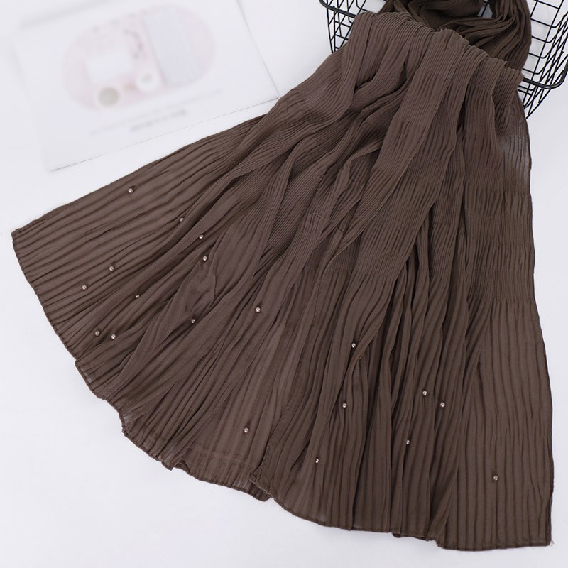 khaki Premium Pleated Pearl Chiffon Hijab