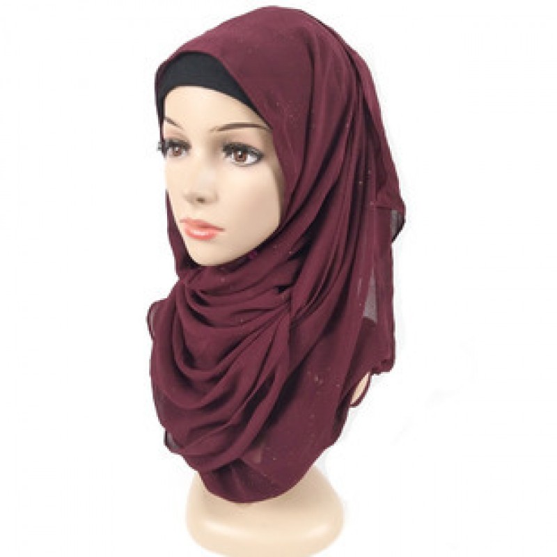 Burgundy Premium Gold Glitter Chiffon Maxi Hijab