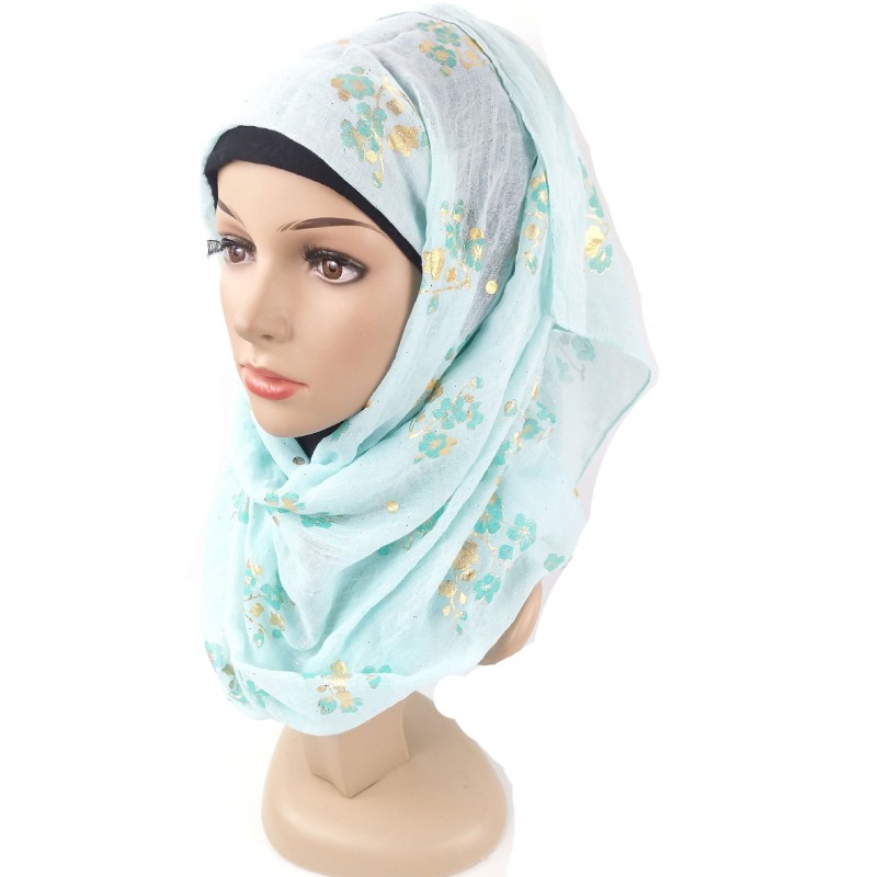 Light Mint Cotton Floral Tile Print Hijab