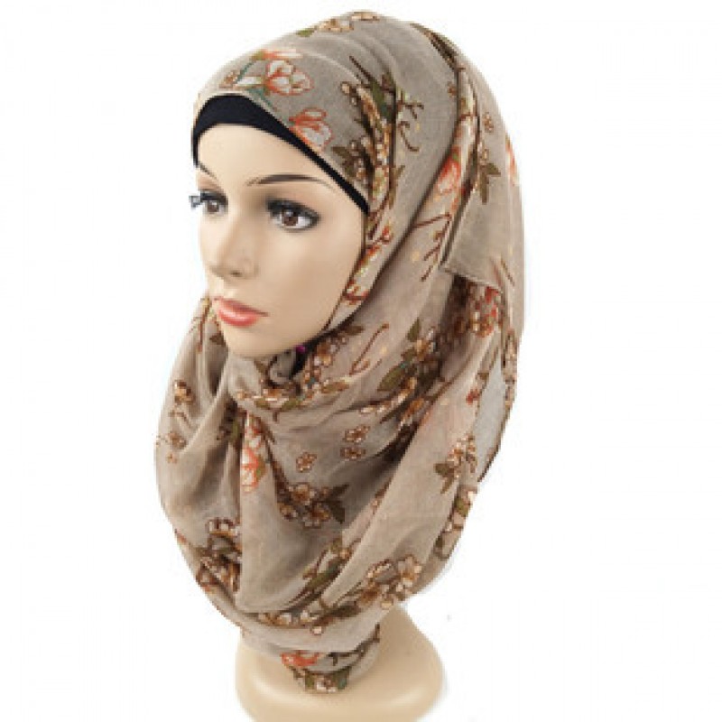 Beige Cotton Botanical Tile Print Hijab