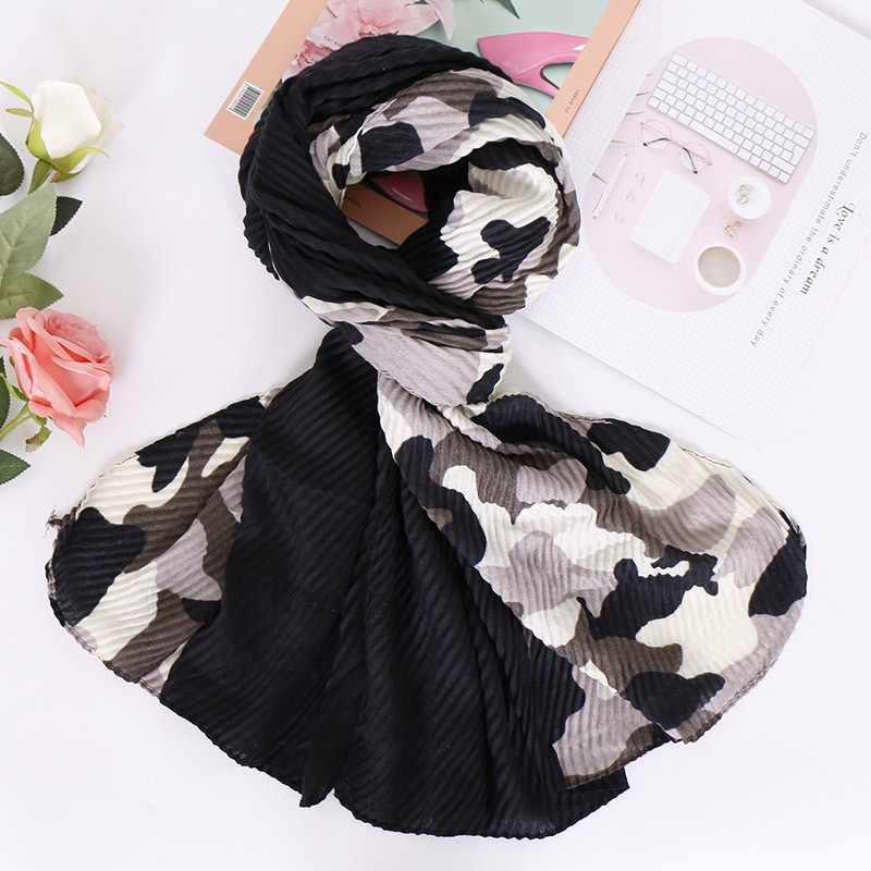 black Premium Camouflage Cotton Crinkle Hijab