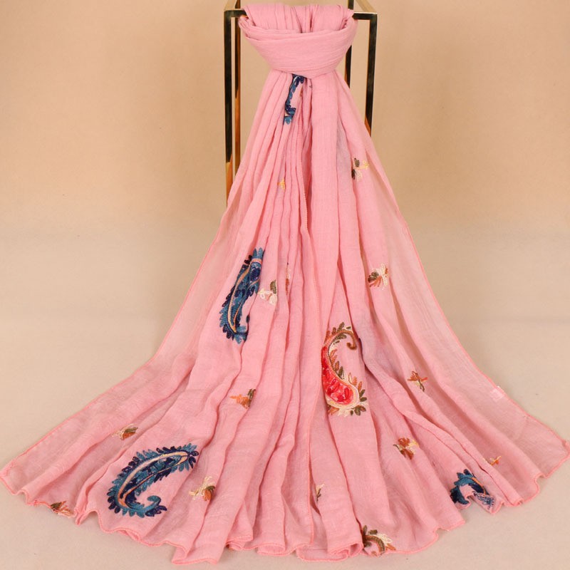 pink Premium Cotton Embroidered Cashew Hijab