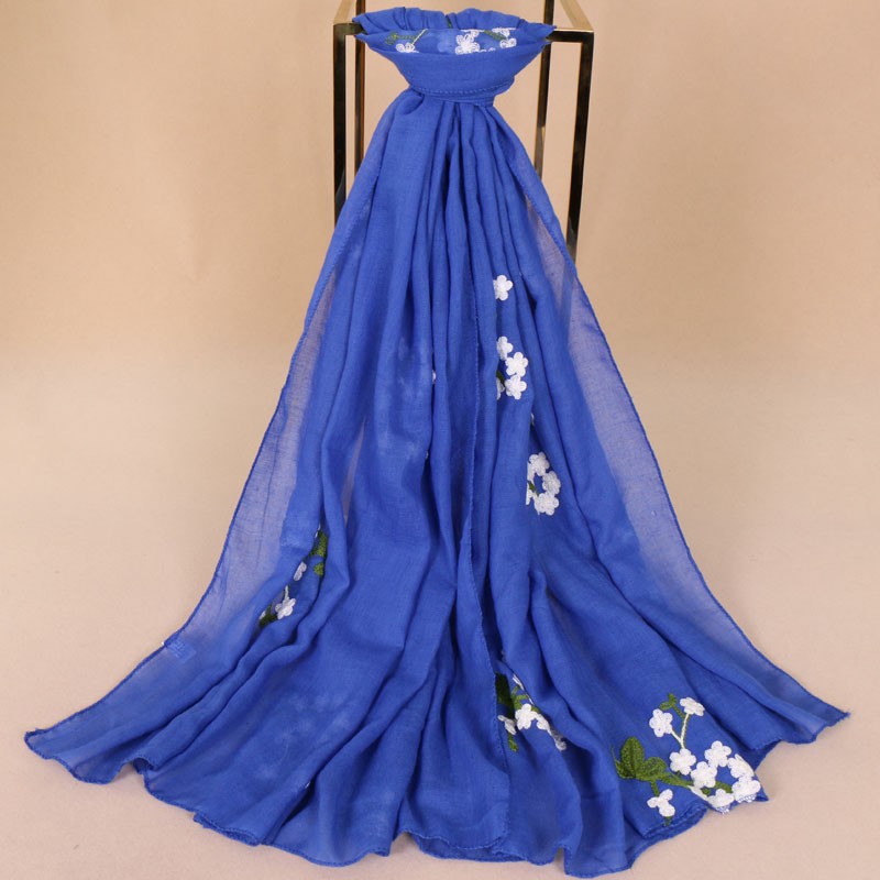 sapphire Premium Cotton Embroidered Floral Blossom Hijab