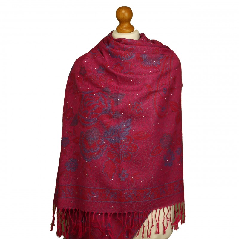 Rose Pashmina Diamante Hot Pink