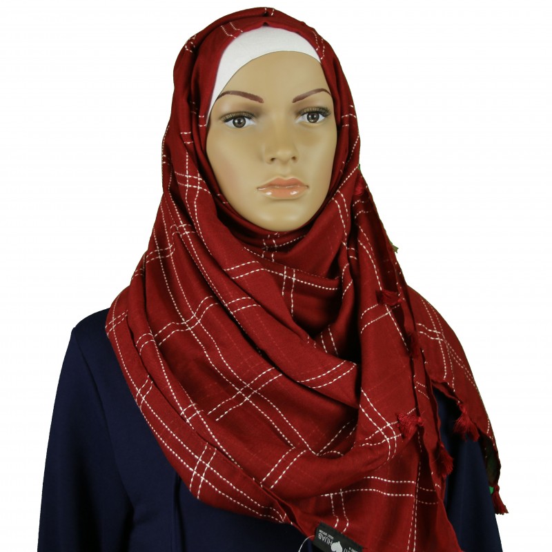 Dark Red Criss Cross Tassel Hijab