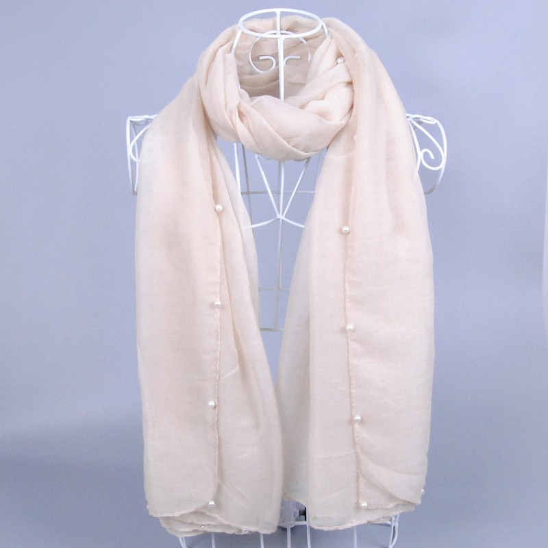 Beige Plain Pearl Maxi Hijab