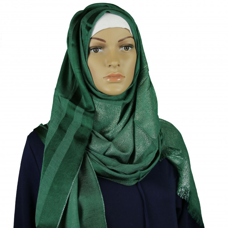 Green Striped Shimmer Hijab
