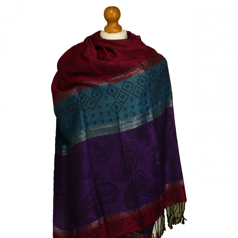 Mix Cashew Pashmina Red Purple