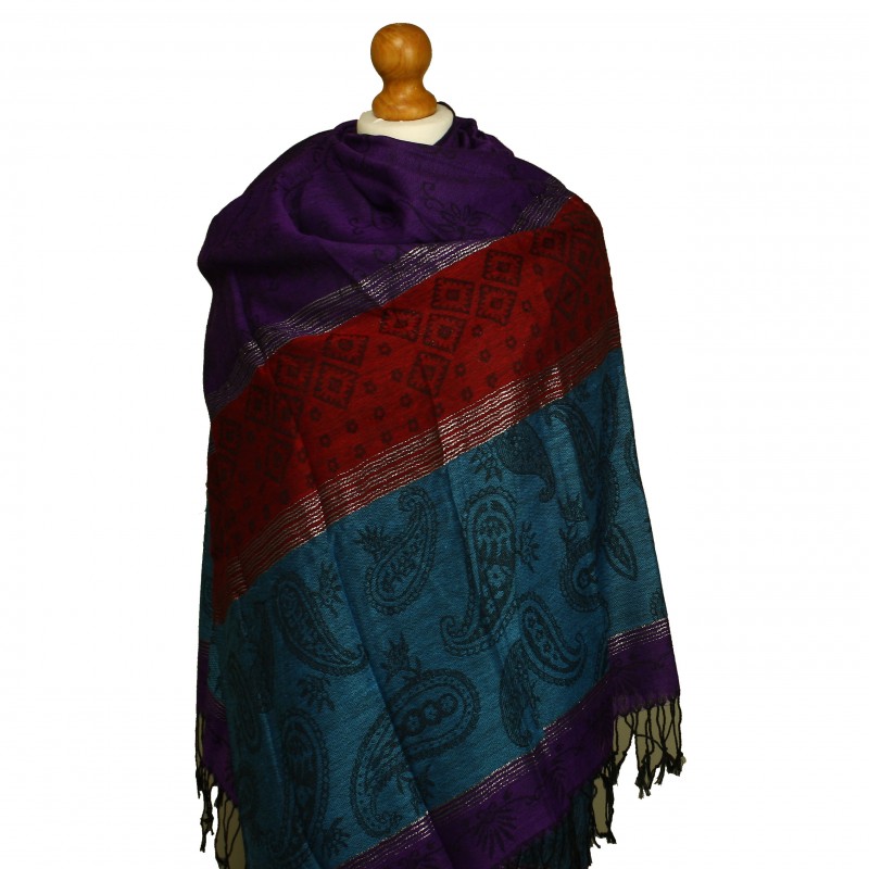 Mix Cashew Pashmina Purple Teal