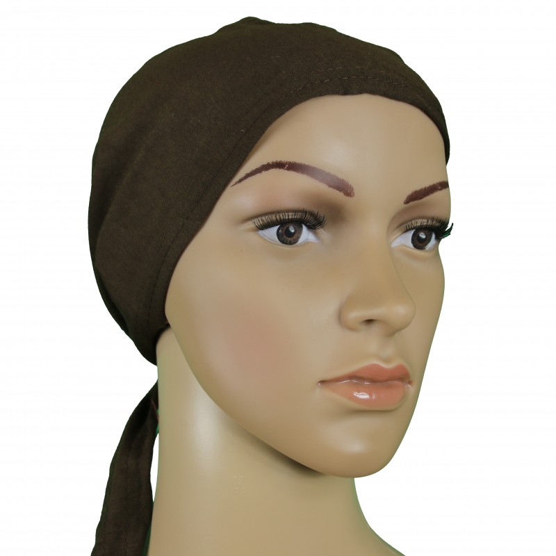 Brown Tie Back Hijab Cap