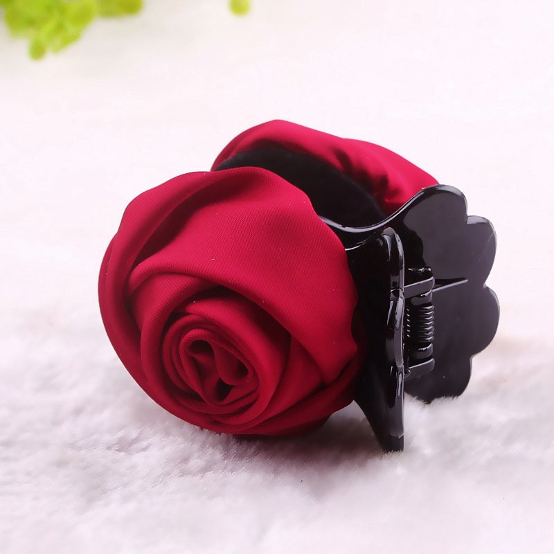 Wine Red Double Rose Hair Clasp
