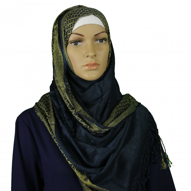 Navy Gold Shimmer Print Hijab