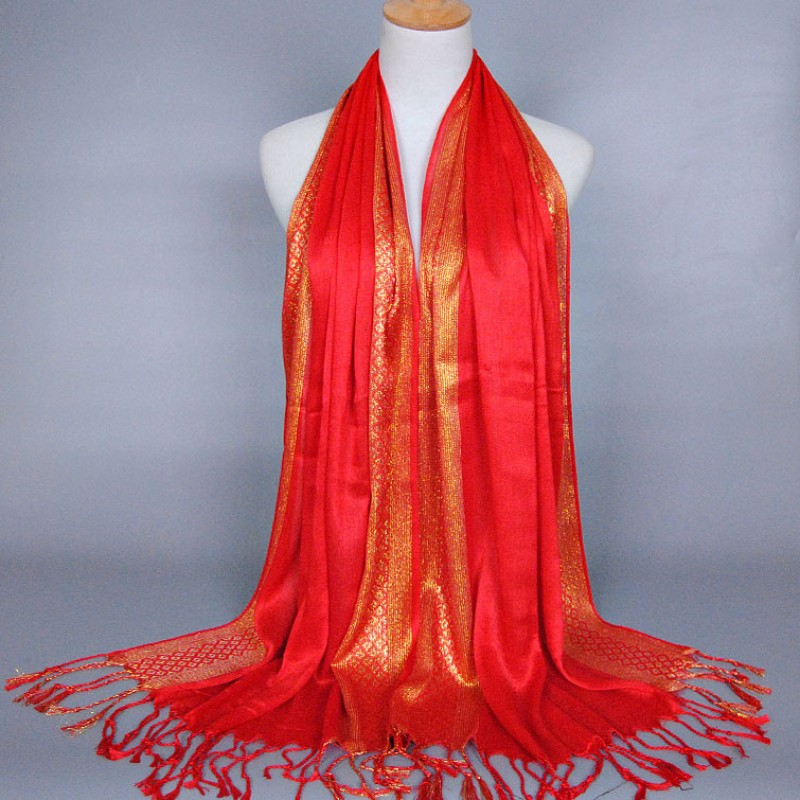Red Gold Print Cotton Hijab