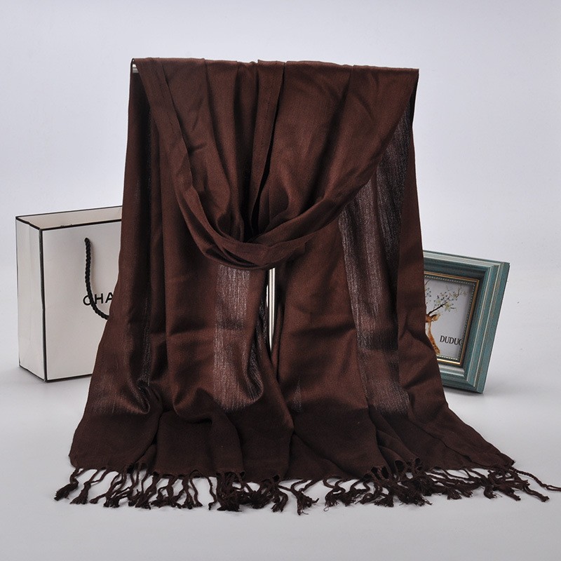 Coffee Plain Cotton Satin Pashmina Hijab