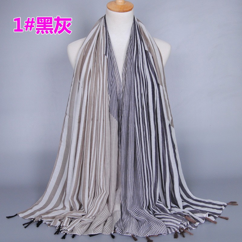 black ash Two Tone Stripe Tassel Hijab
